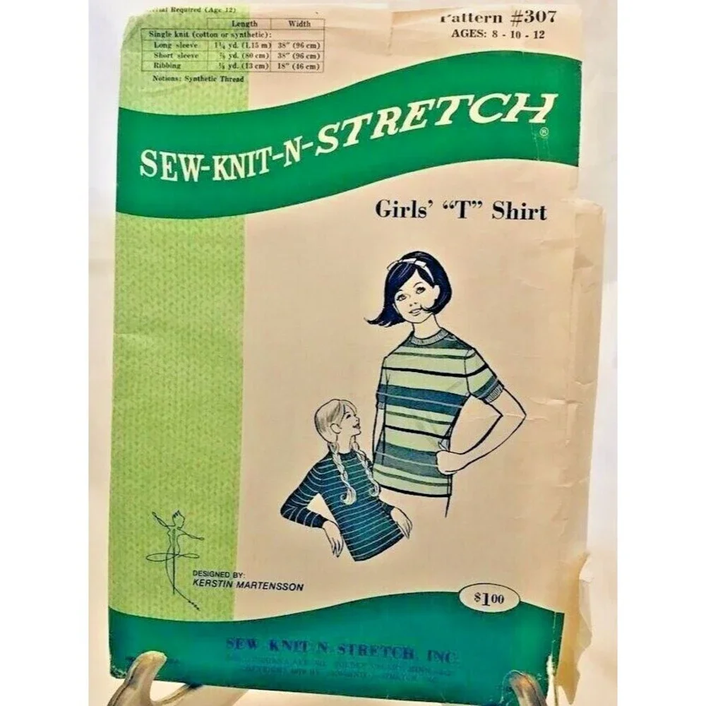 #0307 Sew Knit N Stretch Vintage knit girls blouse top sewing  pattern size 8-12